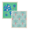 Two Swedish‑style dish cloths with printed design, made from biodegradable cellulose and cotton, ideal for sustainable cleaning.