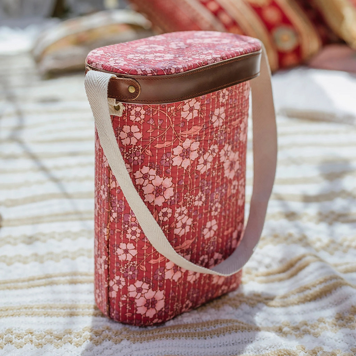 Wanderer Cooler Bag - boho quilted floral print with faux-leather trim and sturdy shoulder strap
