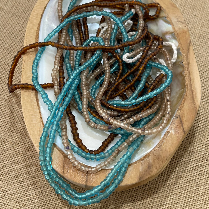 Rustic string of beads necklace with raw natural beads, 64cm organic coastal jewellery