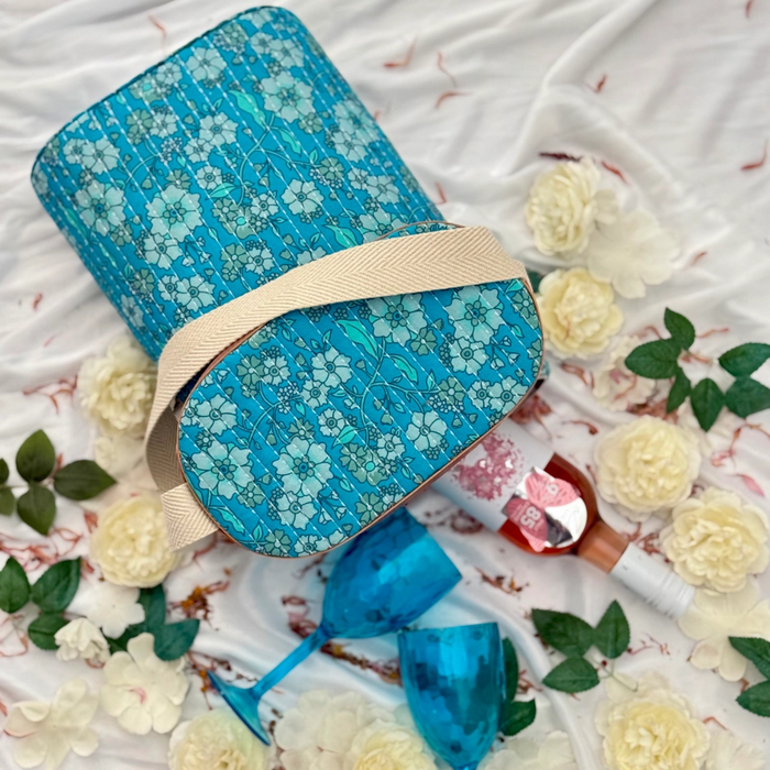 Wanderer Cooler Bag - boho quilted floral print with faux-leather trim and sturdy shoulder strap