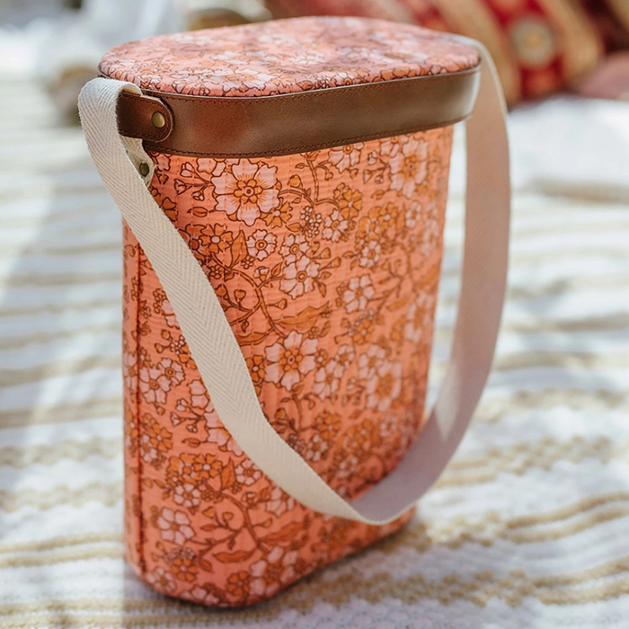 Wanderer Cooler Bag - boho quilted floral print with faux-leather trim and sturdy shoulder strap