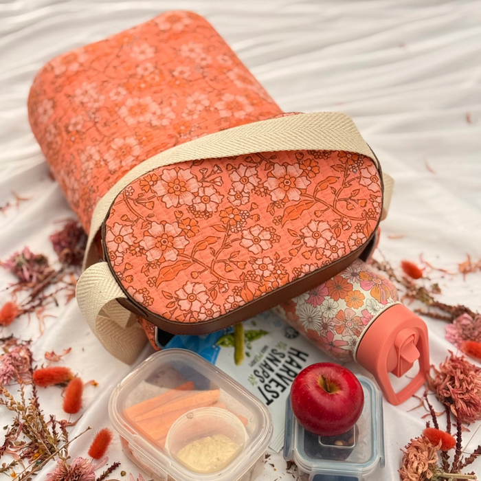 Wanderer Cooler Bag - boho quilted floral print with faux-leather trim and sturdy shoulder strap