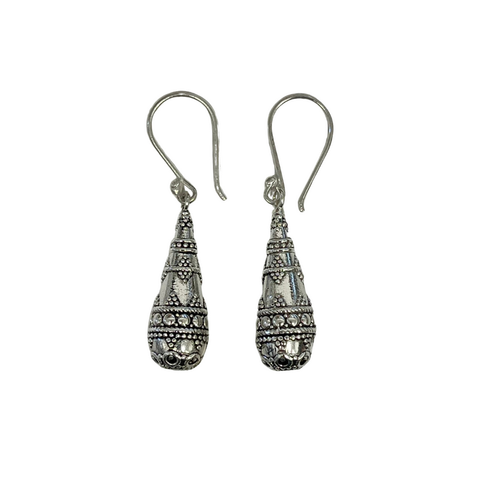 Silver Barrel Drop Earrings
