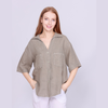 Coastal Women’s Linen Shirt – 100% Linen White, taupe and blue