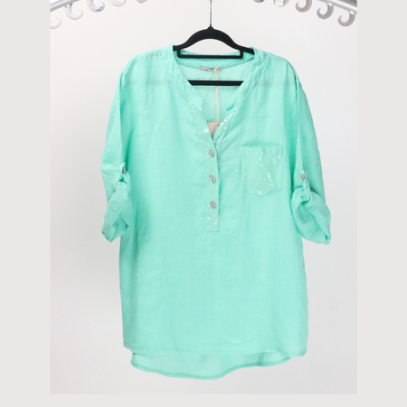 Wednesday Lulu women’s 100% linen top in Tiffany, relaxed fit