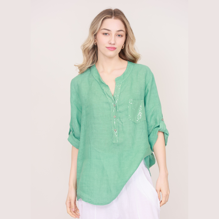 Wednesday Lulu women’s 100% linen top in Tiffany, relaxed fit