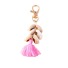 Cowrie shell tassel keyring with pink tassel and gold keyring, 11.5cm beach keychain