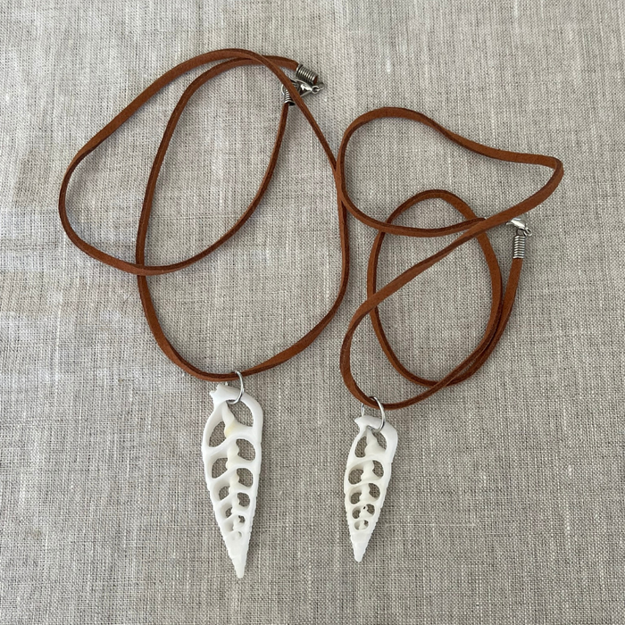 Cut shell leather necklace with raw natural shell on leather cord, organic coastal jewellery
