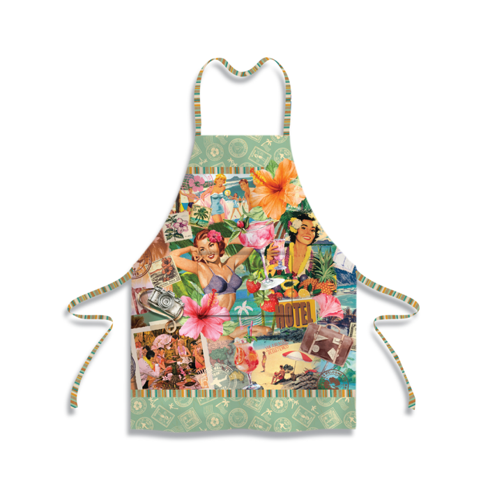 Vintage linen-cotton apron with printed straps. Lightweight, breathable, and perfect for relaxed coastal cooking and everyday home living.