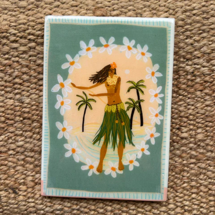 Dare to Dance Sea Sister coastal art tile by Sue Fantini with resin finish