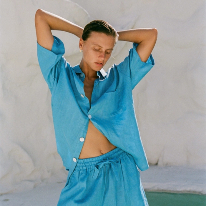 Breezes shirt Ocea 100% French linen short sleeve beach shirt handmade Indonesia