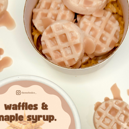 Close-up of Maple Syrup waffle wax melts – premium scented wax, 80g handmade box