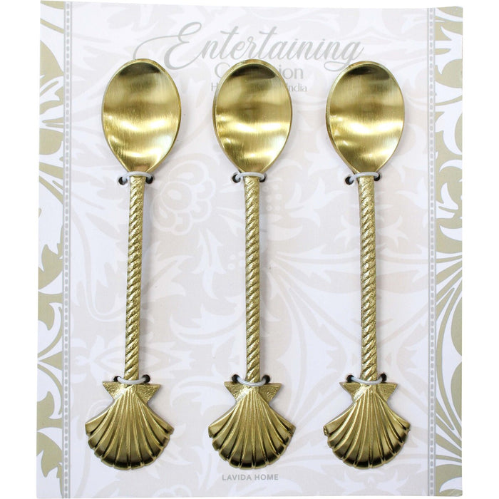 Handcrafted brass shell teaspoon set of three