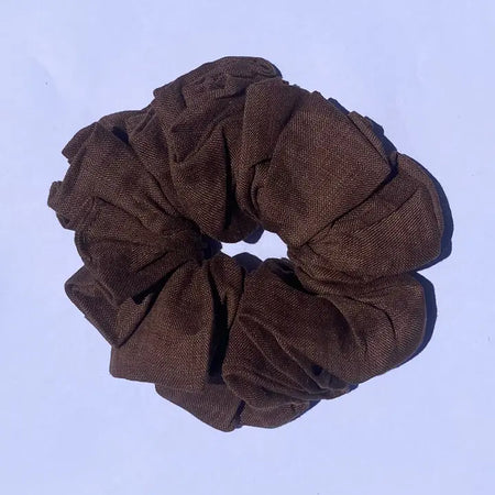 Breeze scrunchie cocoa French linen oversized hair accessory handmade Nepal