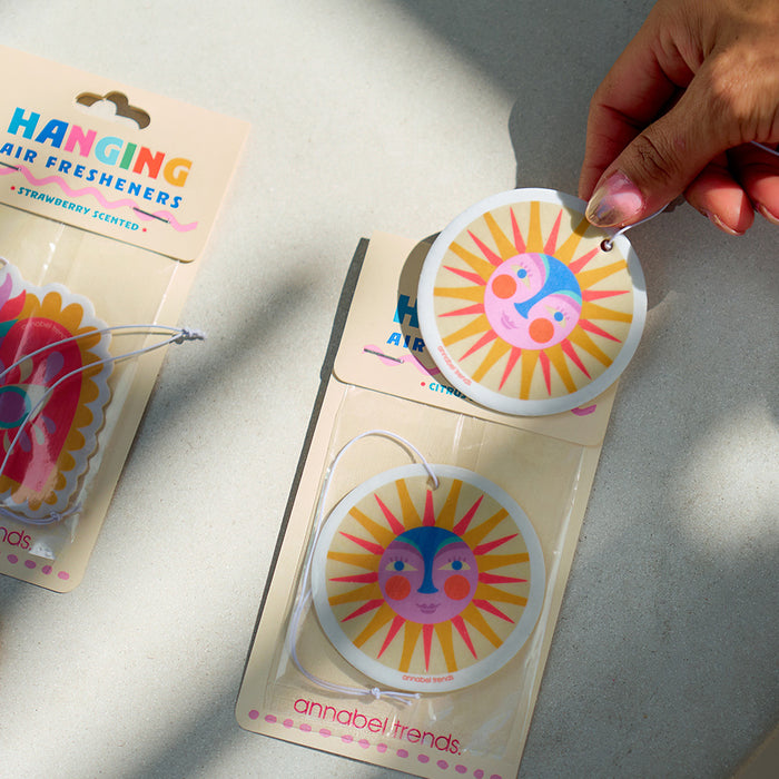 Fiesta hanging air fresheners – colourful scented cards perfect for car, home or caravan.