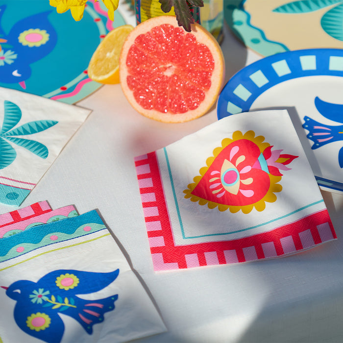 Pack of 20 Fiesta paper napkins – colourful, large format napkins ideal for parties and everyday table settings