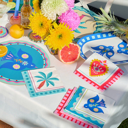 Pack of 20 Fiesta paper napkins – colourful, large format napkins ideal for parties and everyday table settings