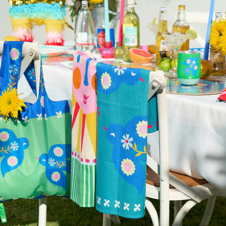 Fiesta cotton print tea towel – 70 × 50 cm vibrant kitchen towel featuring bold, joyful Fiesta design