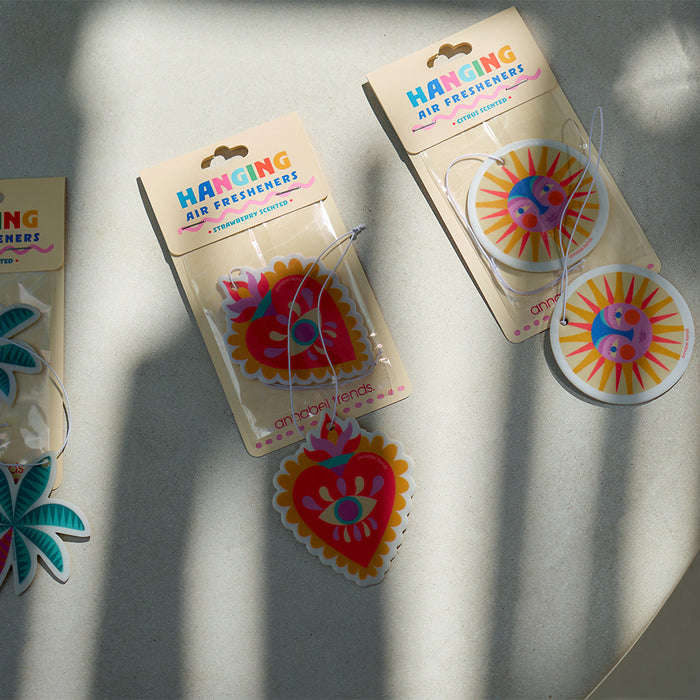 Fiesta hanging air fresheners – colourful scented cards perfect for car, home or caravan.