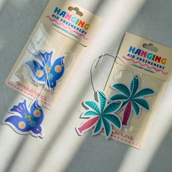 Fiesta hanging air fresheners – colourful scented cards perfect for car, home or caravan.