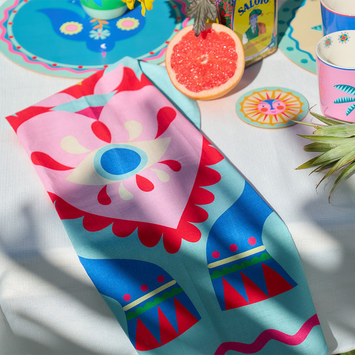 Fiesta cotton print tea towel – 70 × 50 cm vibrant kitchen towel featuring bold, joyful Fiesta design
