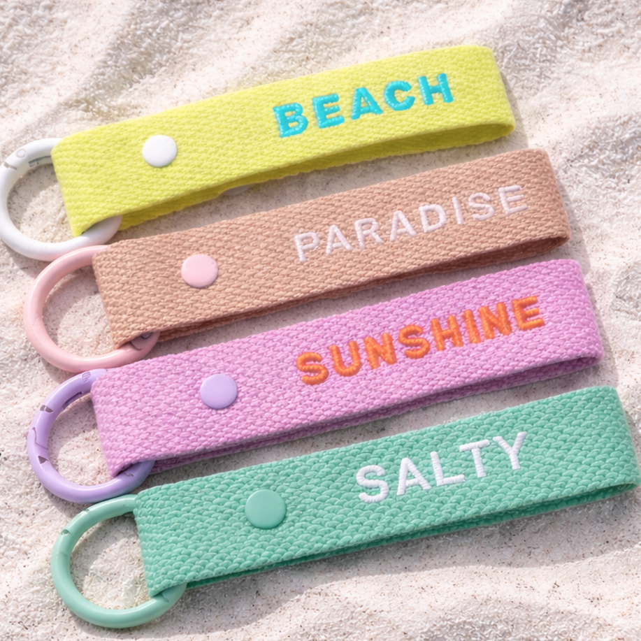 SALTY Embroidered Keyring | Coastal Webbing Keychain– Travel and Tide