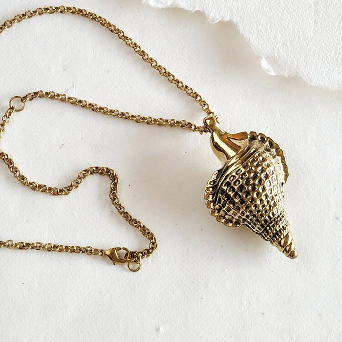 Large Brass Conch Seashell Necklace