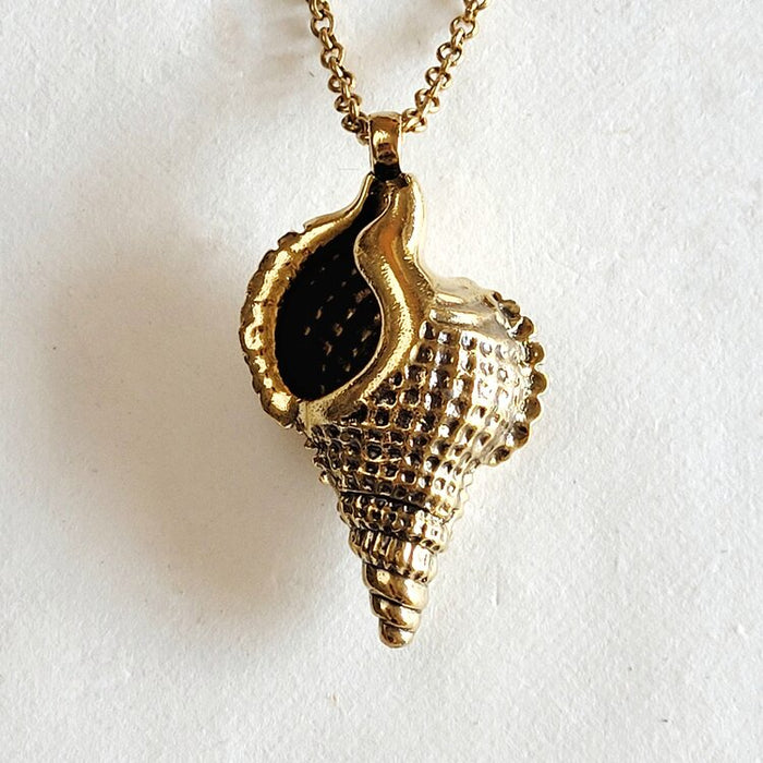 Large Brass Conch Seashell Necklace