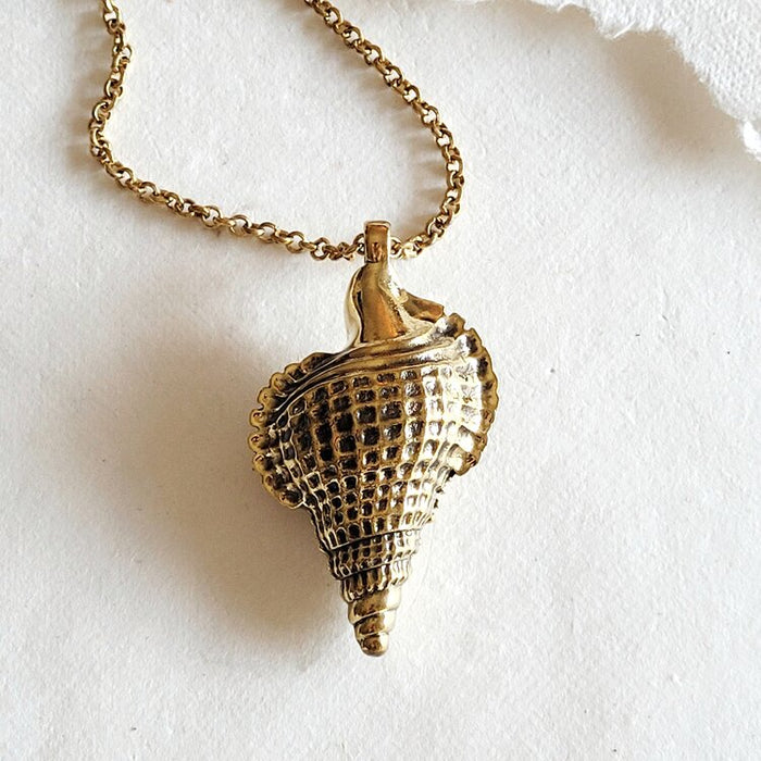 Large Brass Conch Seashell Necklace