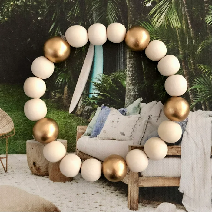 Calypso Wood Bead Bracelet - Gold + Ivory