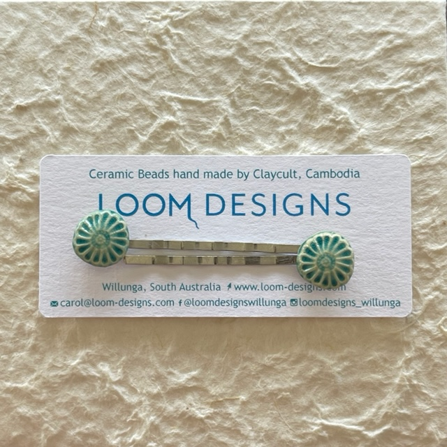 Daisy Hair Pins - Aqua - Set of 2