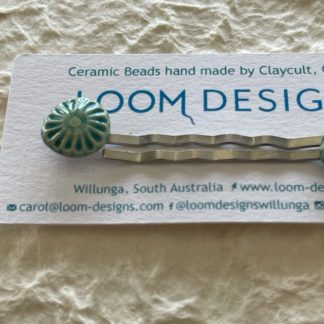 Daisy Hair Pins - Aqua - Set of 2
