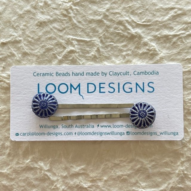 Daisy Hair Pins - Cobalt - Set of 2