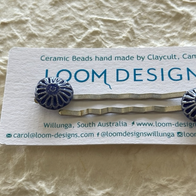 Daisy Hair Pins - Cobalt - Set of 2