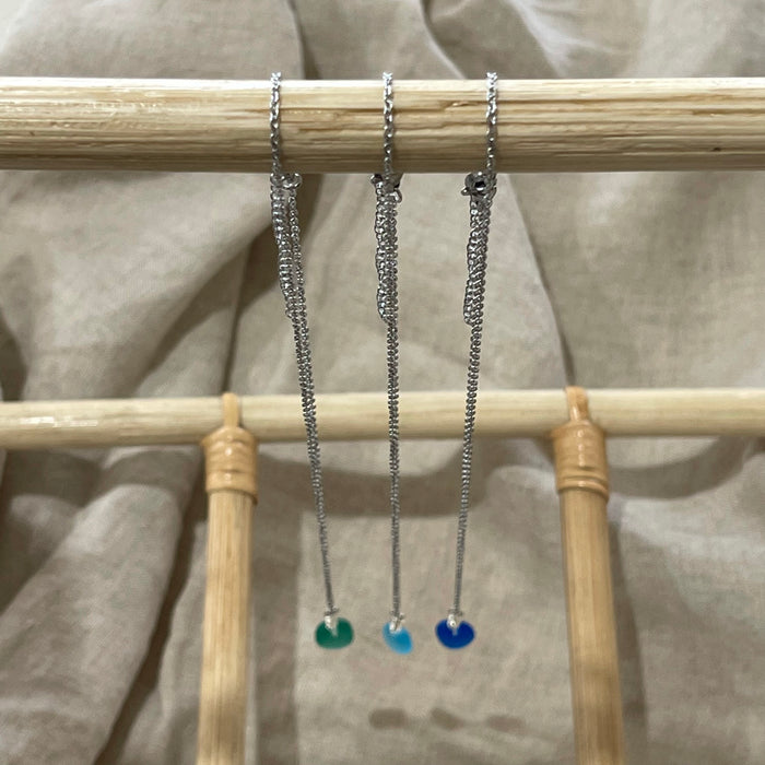 Glass Bead Necklace - Emerald, Sky or Cobalt