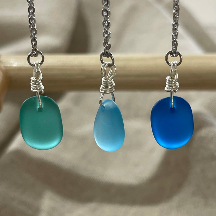 Glass Bead Necklace - Emerald, Sky or Cobalt