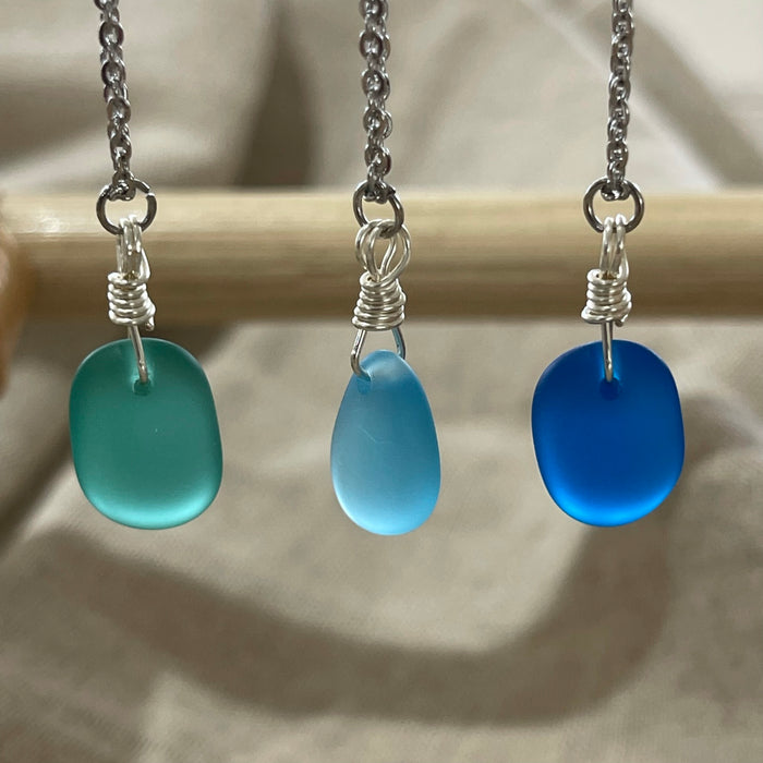 Glass Bead Necklace - Emerald, Sky or Cobalt