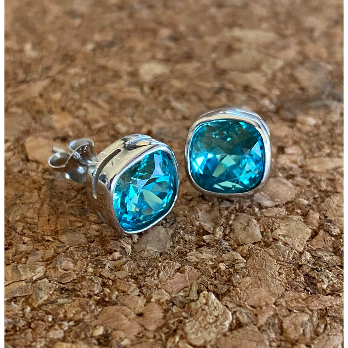 Sparkle Square Earrings - Turquoise