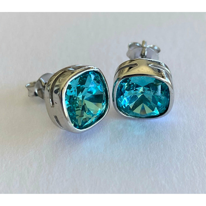 Sparkle Square Earrings - Turquoise