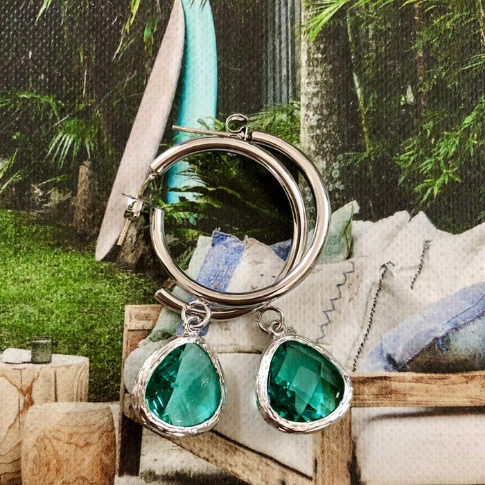 Paradiso Sanibel Hoop Earrings - Silver / Aquamarine