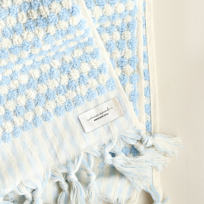 Pompom Turkish Cotton Bath Sheet - Pale Blue