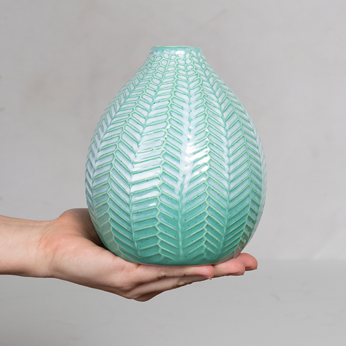 Teal Leaf Ceramic Vase