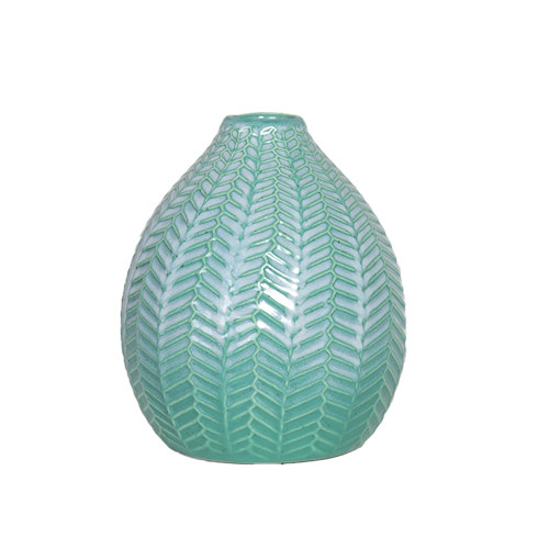Teal Leaf Ceramic Vase